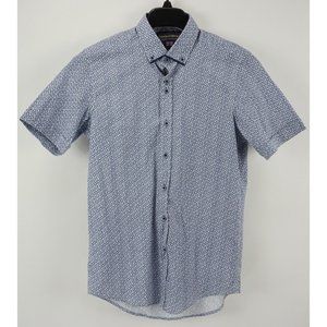 Guide London Mens Small Short Sleeve Blue White Floral Stretch Button Down Shirt